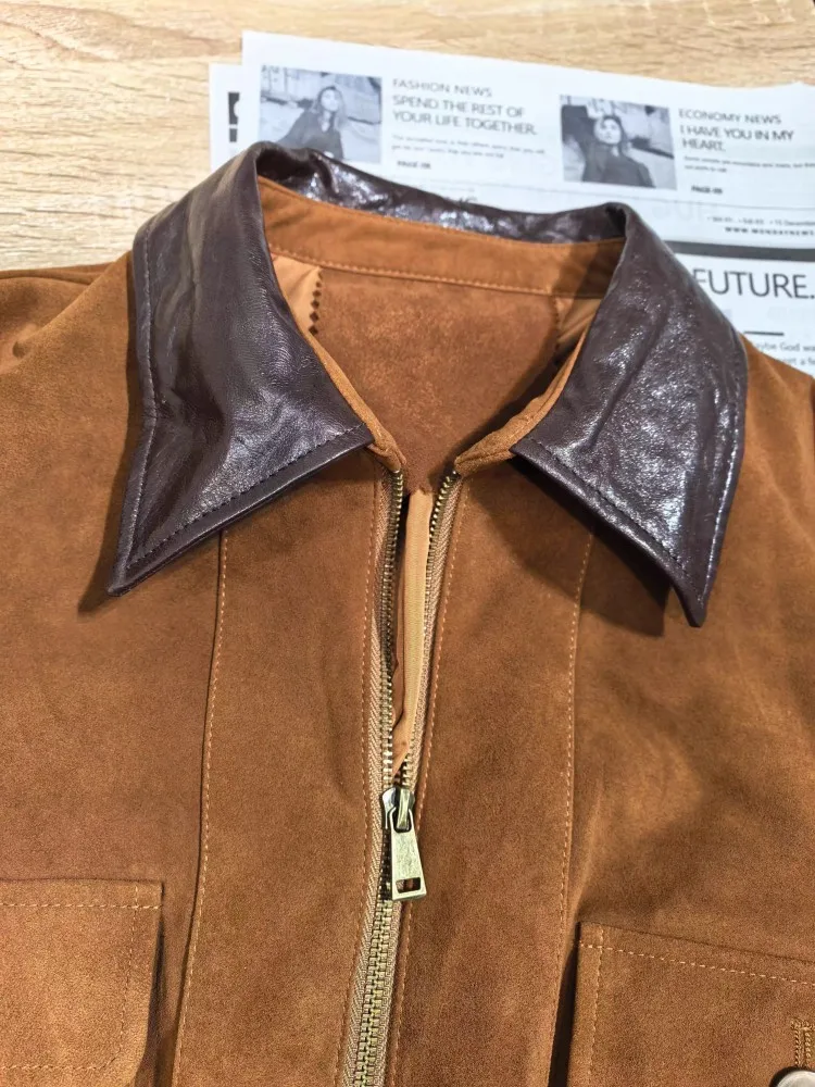 Herbst Winter Mode Damen Designer Reißverschluss Schaffell Lose Sreal Wildleder Damen Jacke Ärmel mit Schulter Oberbekleidung