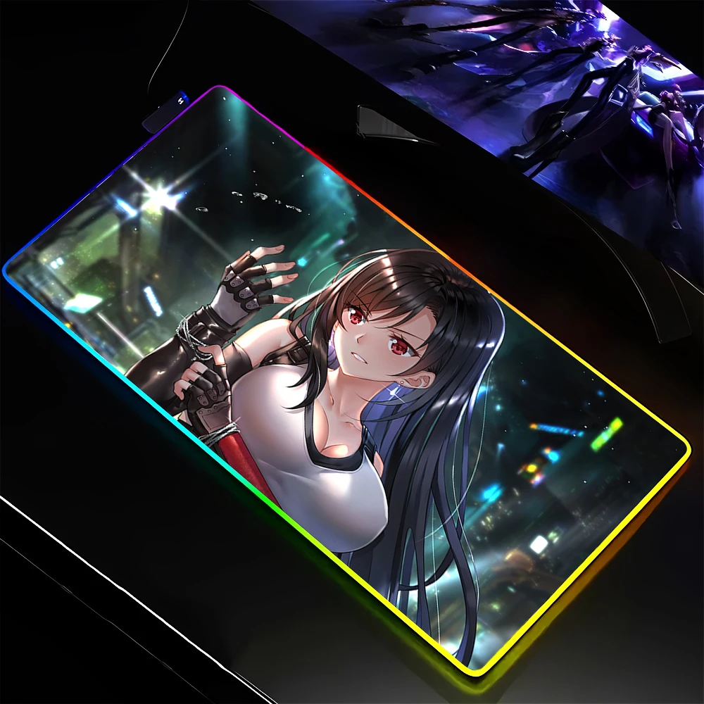 RGB Mouse Pad Game Finals Fantasy Tifa Aerith LED Gaming Mousepads Large Desk Mat PC Gamer Luminous XXL Mice Mats With Backlight