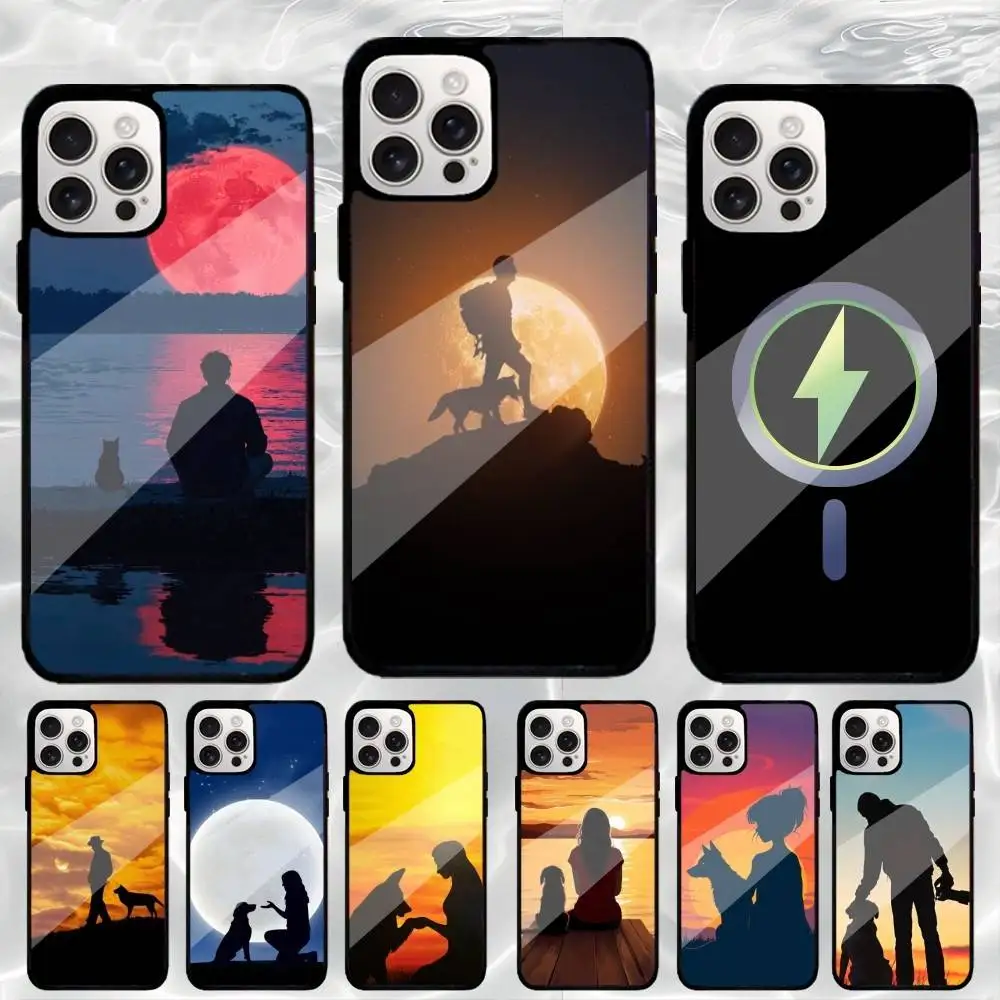 

Night Art Human And Dog Phone Case For iPhone17,16,15,14,13,12,11 Plus,Pro Max Magnetic Magsafe Wireless Charging