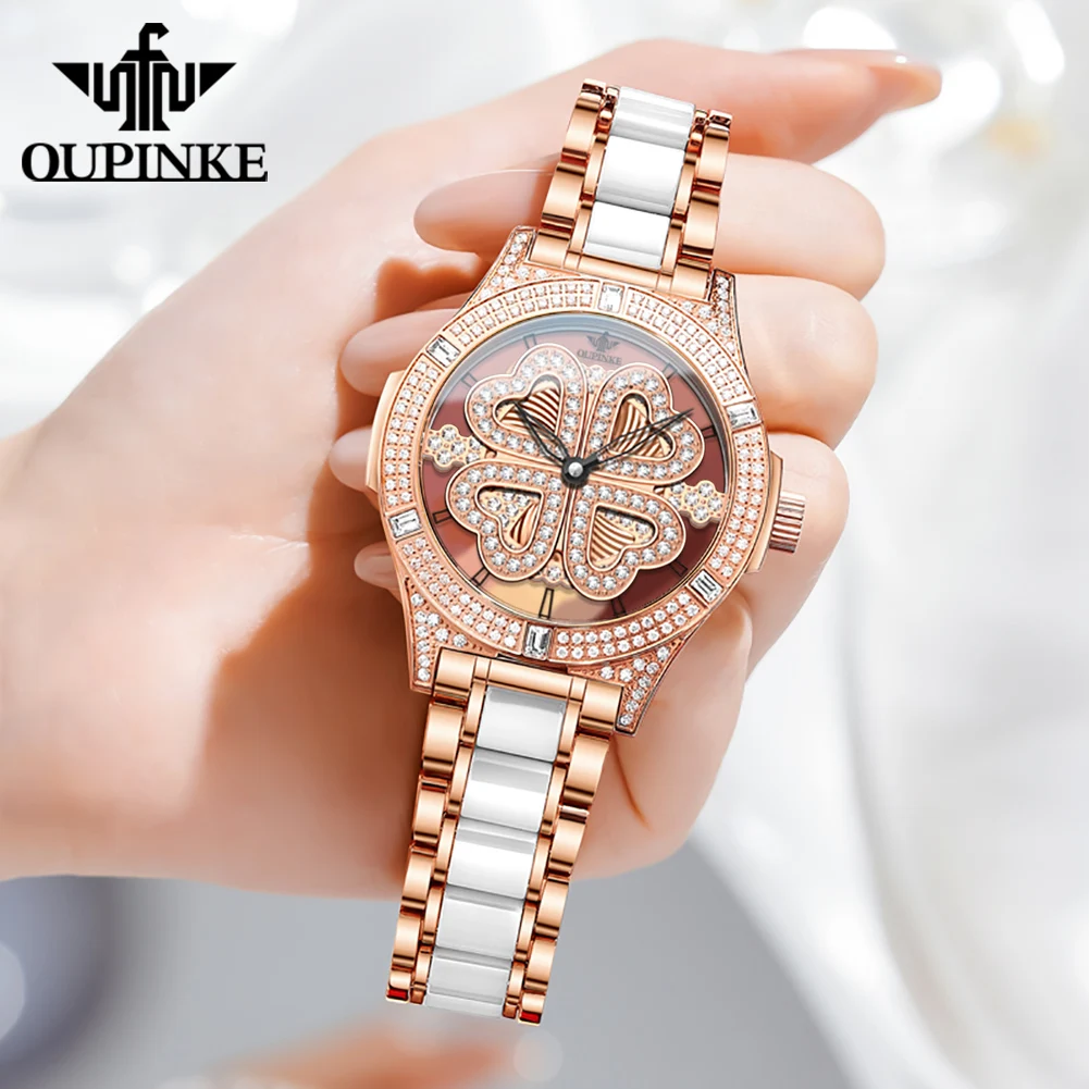 OUPINKE Brand Women Watch 2024 Fashion Ladies Ceramic Wrist Watch Women Dress Watches Stainless Steel Waterproof Clock reloj