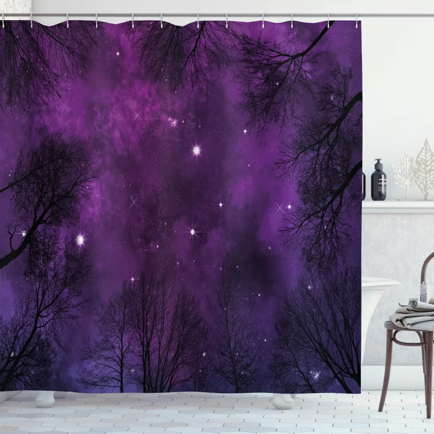 Starry Space Shower Curtain Blue Galaxy Shower Curtains Nebula Waterproof Polyester Fabric for Bathtub Bath Room Decor with Hook