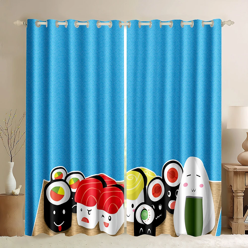 2 pcs Delicious Food Sushi Curtains for Living Room Bedroom Curtains Kitchen Curtains for the Kids Room Window Treatments Drapes