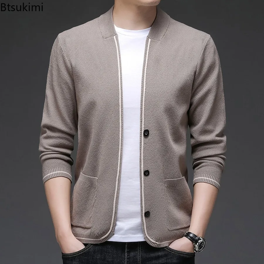 2025 New Autumn Men's Knitted Thin Cardigan Fashionable Casual Striped Jacketcoat Korean Version Slim Fit Knitted Cardigan Tops