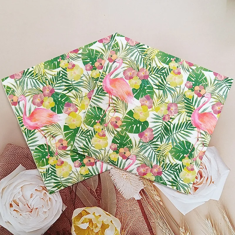 Servilletas de Papel con Diseño Hawaiano Tropical Aloha Flamingo de 33x33cm, Artículos de Mesa para Fiestas de Verano en la Playa