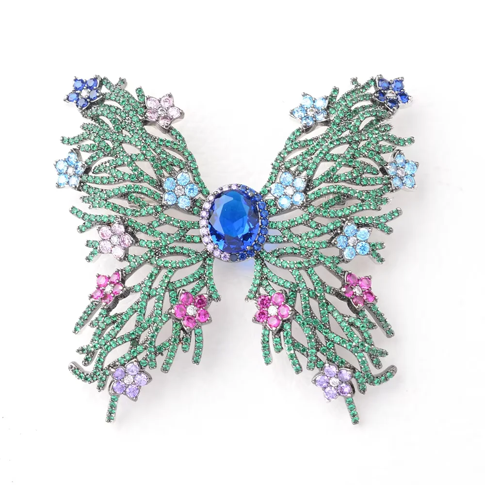 

35x65MM 18k gold plated Zirconia micro pave Butterfly Brooch Pin