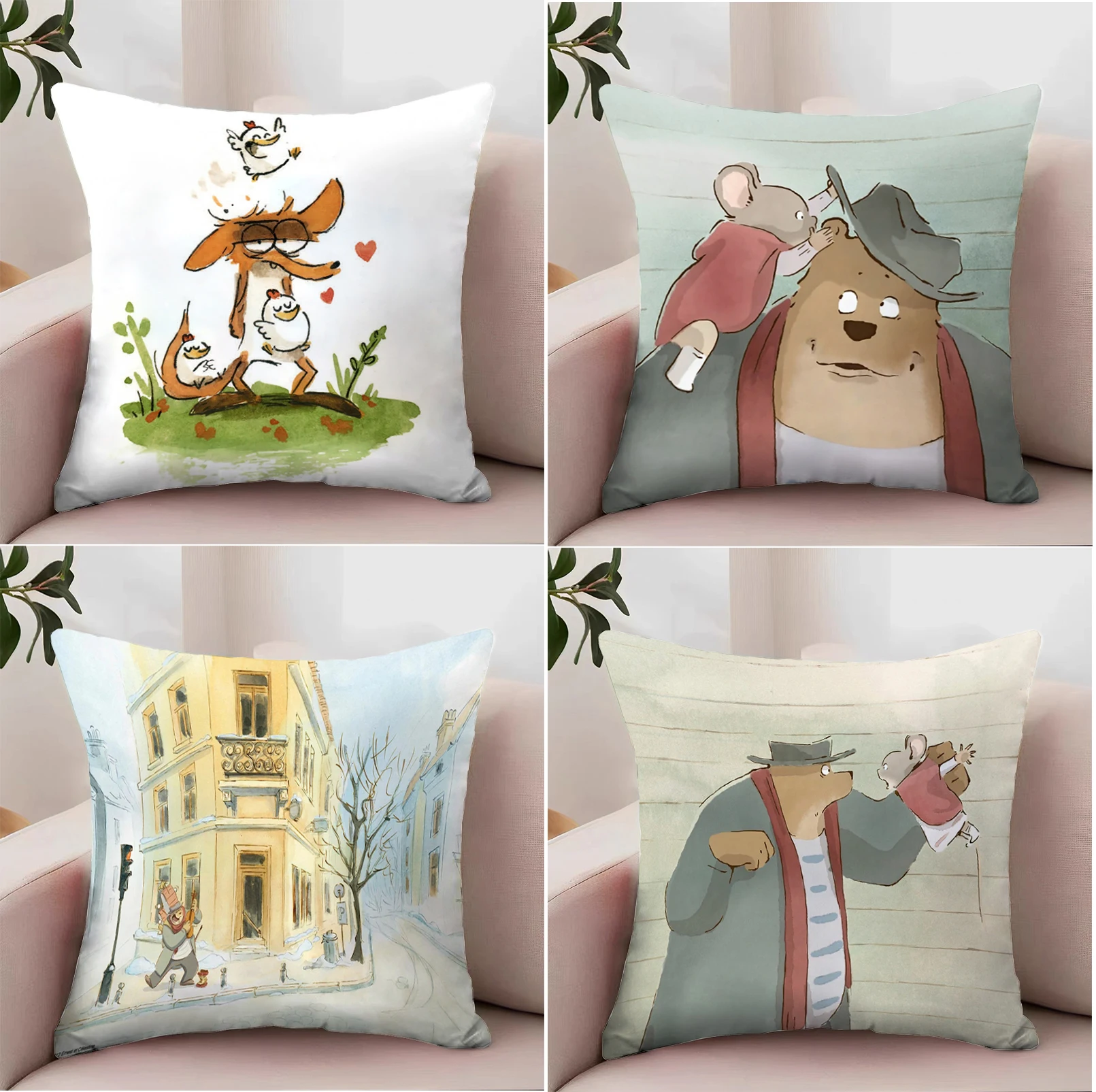 

45x45 Cushion Cover for Living Room Cushions Ernest & Celestine Anime Pillow Cases Decorative Covers for Bed Pillows Home Decor