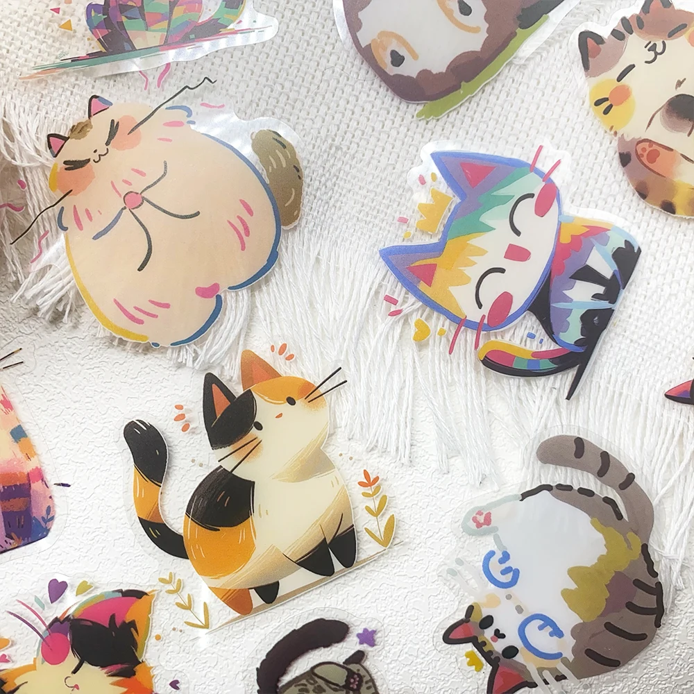 50pcs Cartoon Cute Cats PET Stickers Decals For Phone Laptop Notebook Skateboard Guitar DIY Aesthetic Transparent Stickers