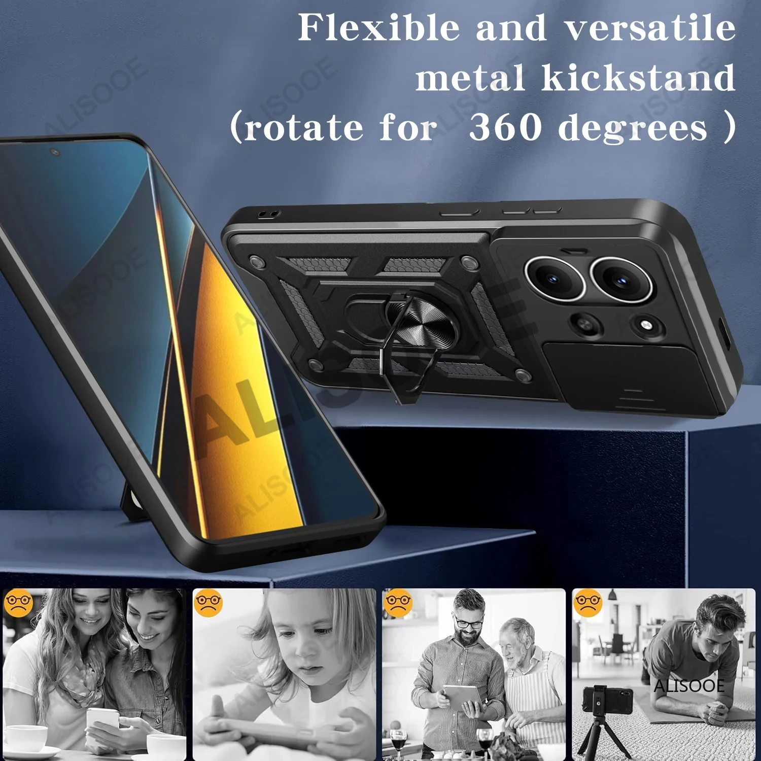 Für Xiaomi Redmi 15C (173mm) Europa Version Fall Rüstung Rutsche Kamera Drehbare Ring Ständer Halter Schutz Abdeckung Capa Funda