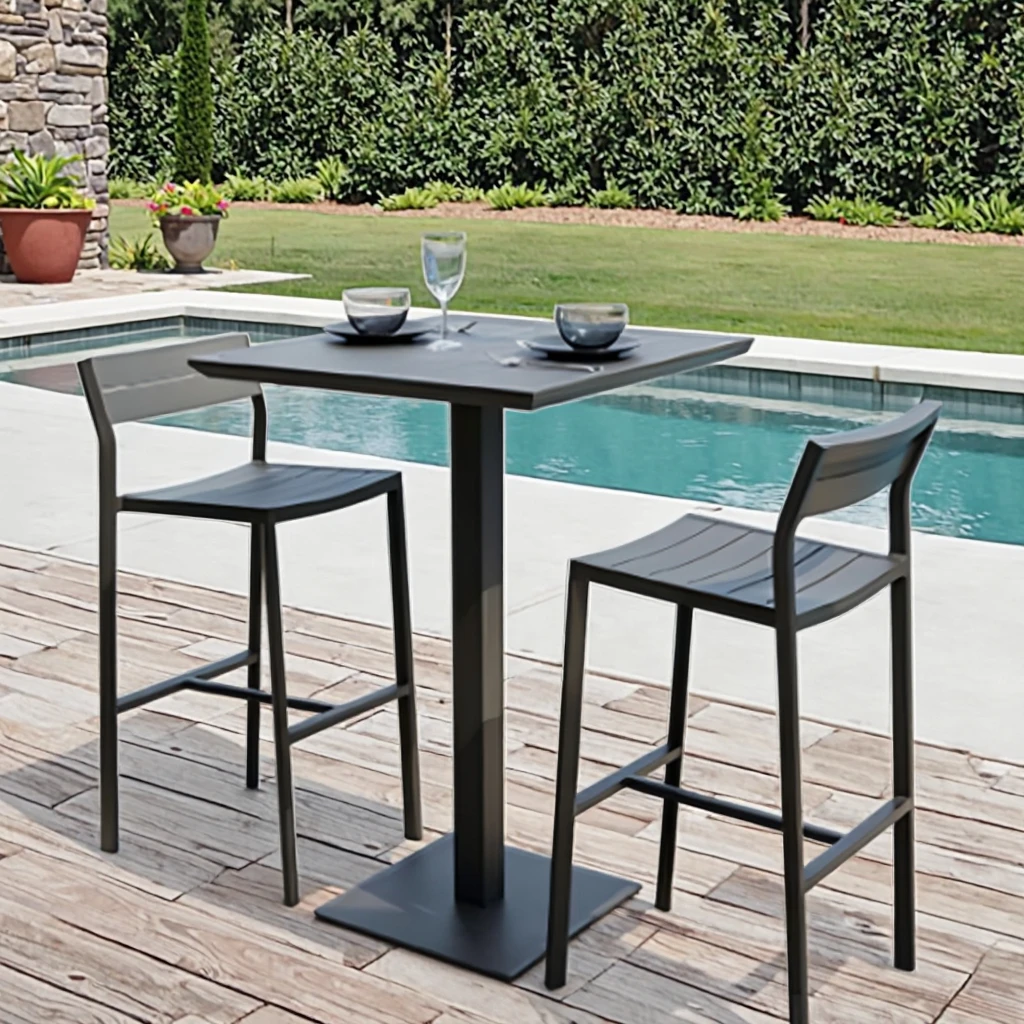 Outdoor waterproof aluminum wood dining table, modern style, suitable for hospitals, hotels, courtyards and villas