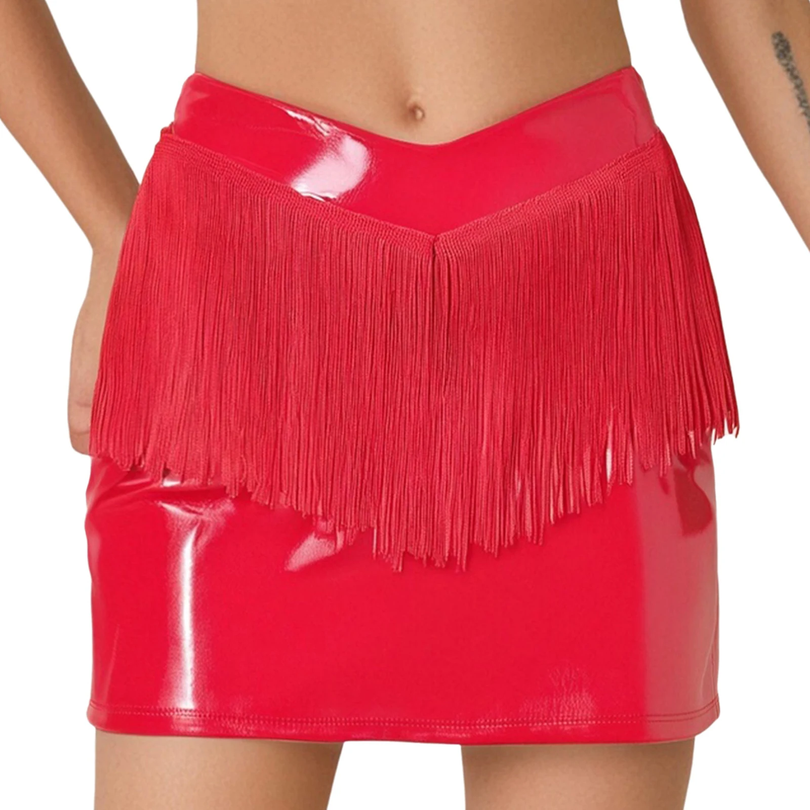 

Women Party Club High Look Fringed Skirt V-Front Hip Hugging Pencil Miniskirt for Nightclub Rave Party Musical Summer Skirts