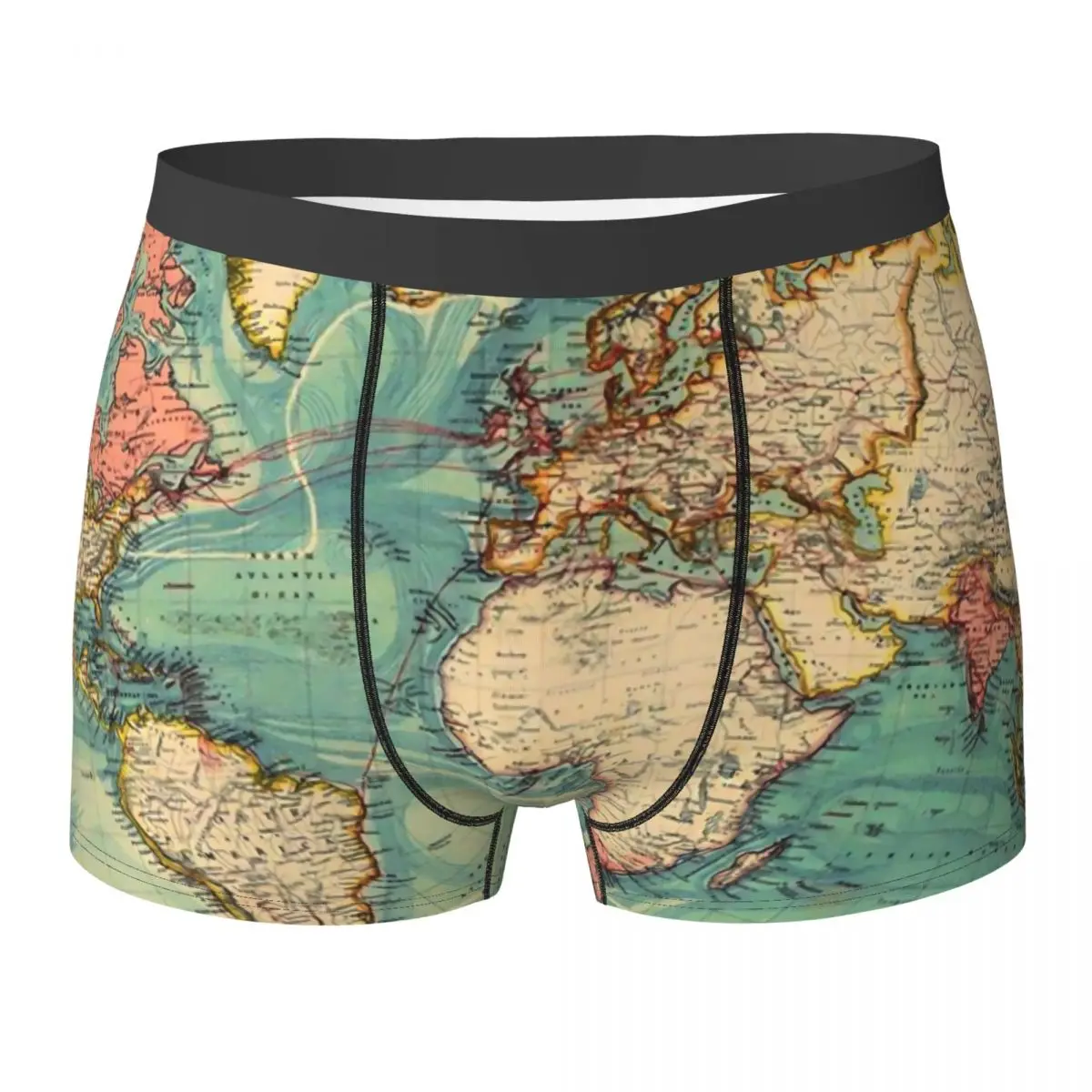 World Map Underwear Vintage Map of The World 1883 Men Boxer Brief Breathable Trunk Hot Print Oversize Panties