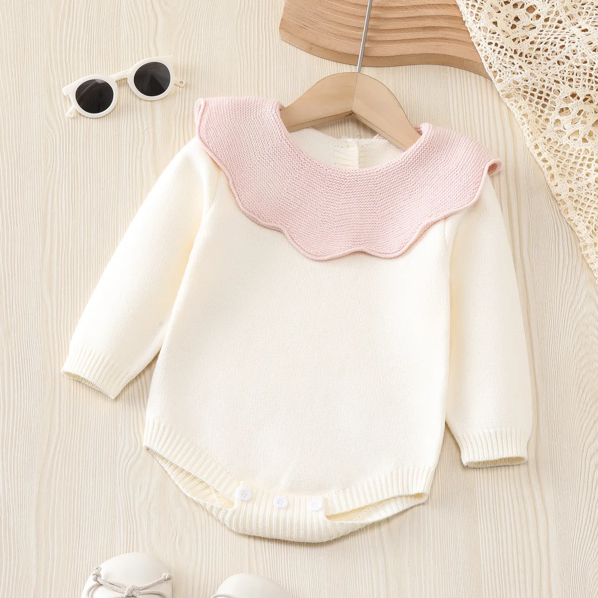 2024 New Autumn Baby Bodysuit Cute Knit Mint leaf Collar Long Sleeve Bodysuit Casual Infant Girl outfits