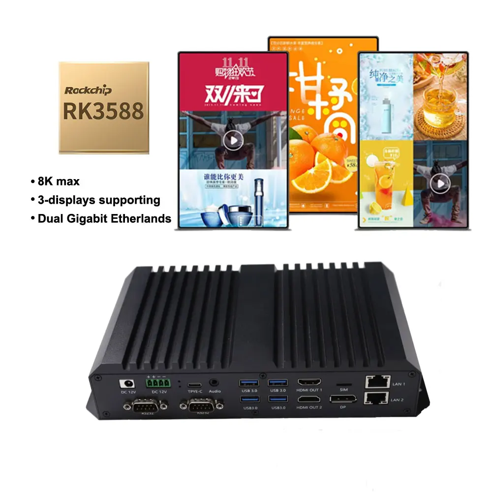 Venta al por mayor RK3588 AI ARM IOT integrado inteligente Android12 Linux Os Industrial Edge Computing Mini Pc Box Computer