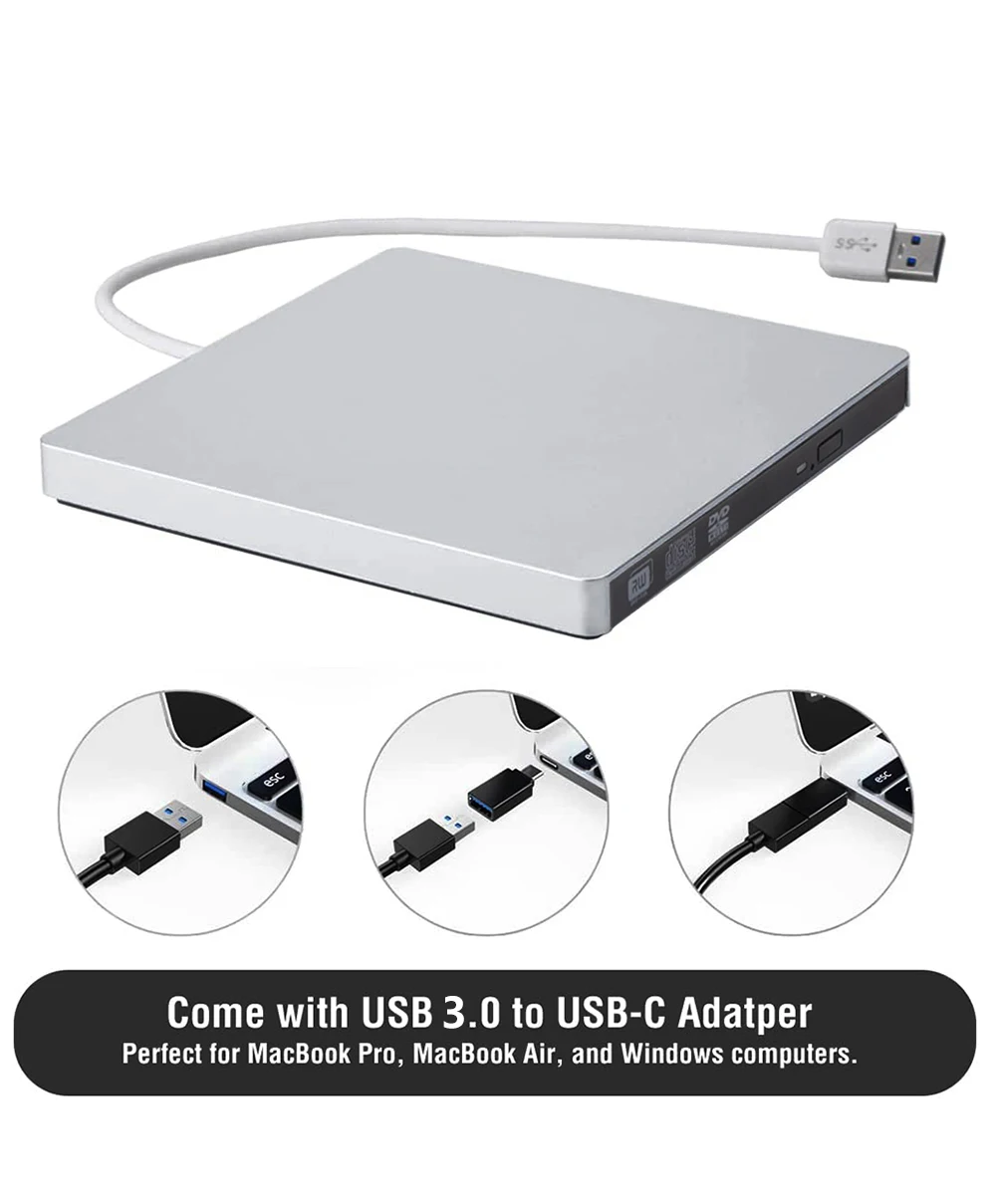 Slim External DVD RW CD Writer Drive Burner USB/Type-C 3.0 Reader Player Optical Drives For Laptop PC Dvd Burner Dvd Portatil