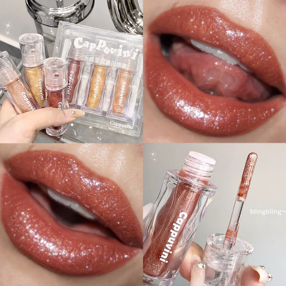 Impermeável Diamond Shimmer Glitter Lip Gloss, batom líquido, pérola, espumante, lábios sexy compõem, 5pcs