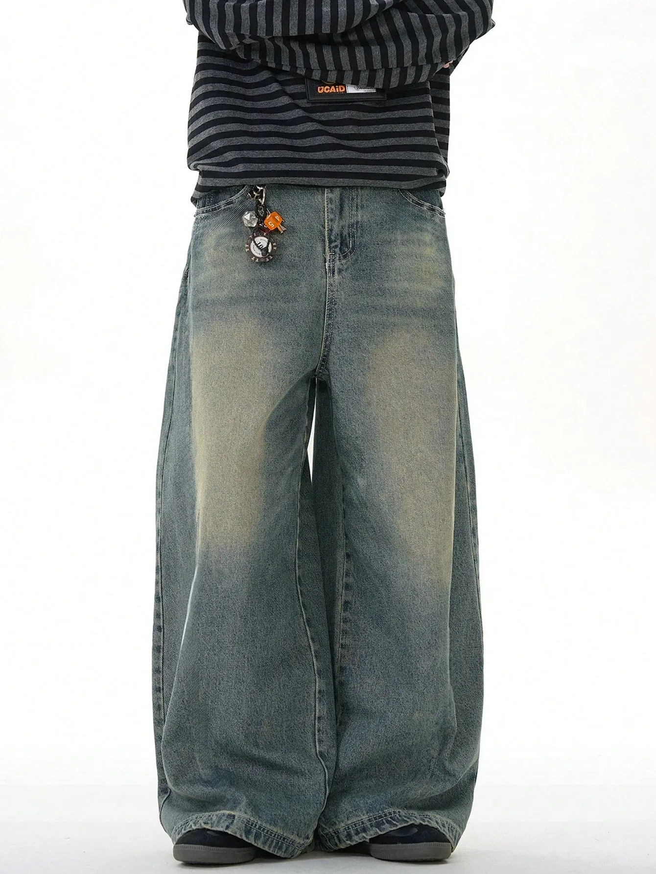 Мужские свободные прямые широкие джинсы, повседневные брюки морского синего цвета в американском уличном стиле, удобный крой, подходят для повседневной носки.