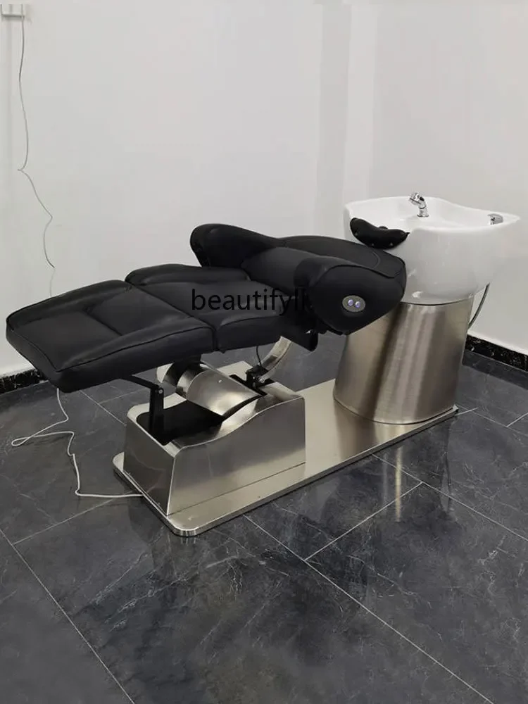 

For Hair Salon Electric Lifting Shampoo Chair Same Style Barber Shop Flushing Bed Japanese Style Silicone Headrest Ceramic Basin