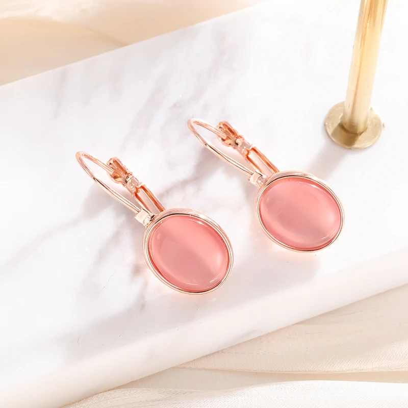 Light Luxury Pink Cat\'s Eye Pendant Earrings Women\'s Fashion Oval Hypoallergenic Versatile Wedding Dinner Party Earrings Gift