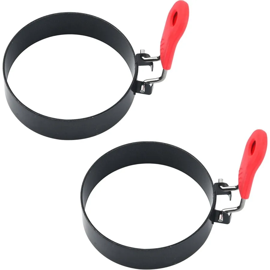 

3.5Inch Egg Rings Set of 2 with Silicone Handle for Perfect Round Molds to Create Fluffy English Muffins Pancakes and Breakfast