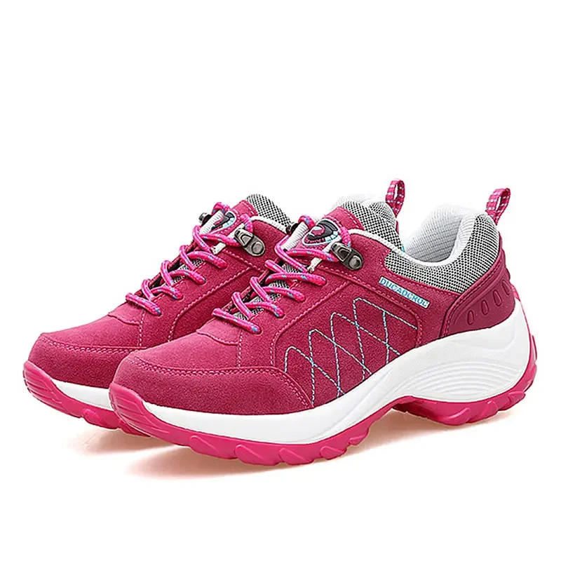 Women's Sports Shoes Casual Lace Up Thick Soled Women's Shoes Slope Heels Anti Slip Running Camping and Hiking Shoes Male