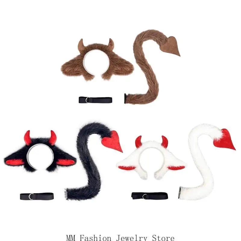 D0UB Animal Yak Kostüme Yak Ohren Stirnband mit Schwanz für Halloween Cosplay Party