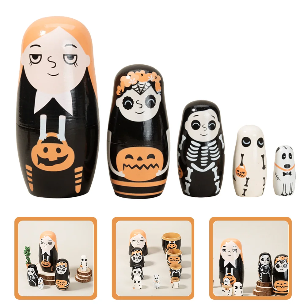 

Toy Halloween Decorative Russian Nesting Dolls Matryoshka Stacking Playthings Stackable Toys for Children Wooden Crafts