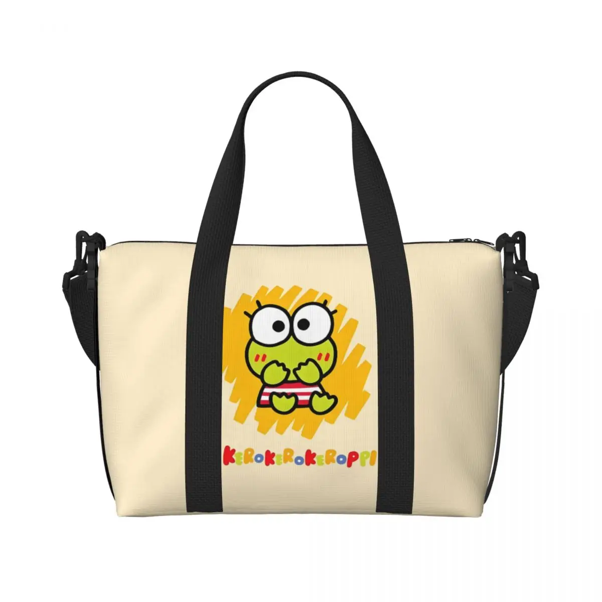 

Женская большая сумка KeroKeroppi на заказ, большая вместительная сумка-тоут с лягушкой в стиле аниме, пляжная дорожная сумка на плечо для спортзала