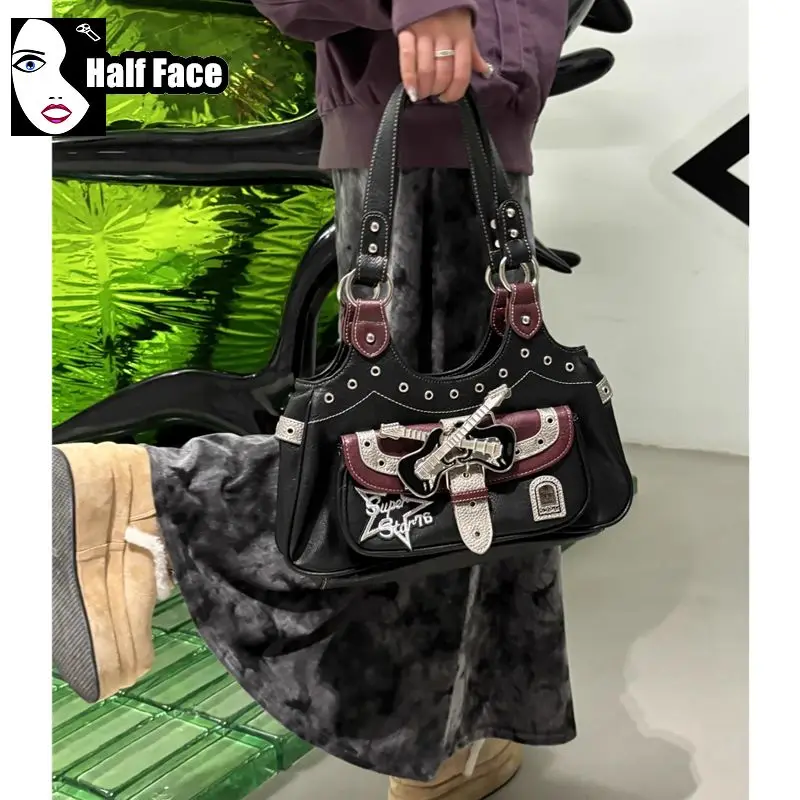 Y2K Spicy Girls Harajuku Women Gothic Punk Lolita Large Capacity Commuting Handheld Underarm Niche Design One Shoulder Bags Tote