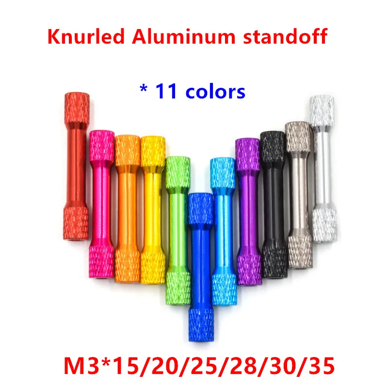 

10pcs/lot M3 3mm double round knurled colourful aluminum spacer standoff M3x15/20/25/28/30/35mm aluminum standoffs studs column