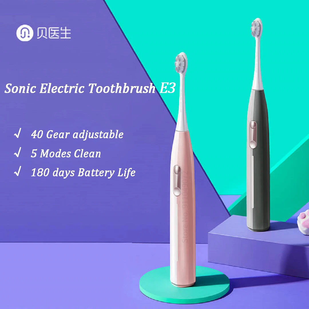 

DR.BEI E3 Sonic Electric Toothbrush Smart Tooth Brush 5 Modes Colorful USB Rechargeable IPX8 Waterproof for Toothbrushes Head