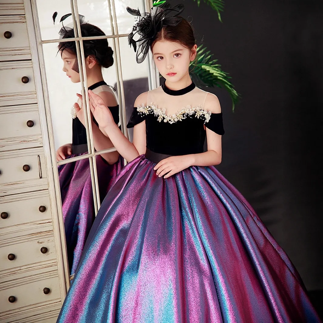 Kleinkind Mädchen Sehr elegantes Kleid Blumenmädchen Brautjungfernkleid für Hochzeit Teenager Mädchen Spitze Lange Partykleider Formal