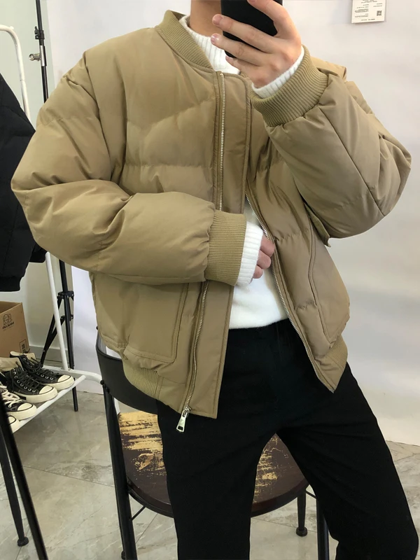 

American Sle Thiened Cotton Jaet Men's Winter Warm Stand Collar Baseball Sle Coat Faionable Urban Loose Fit Coat
