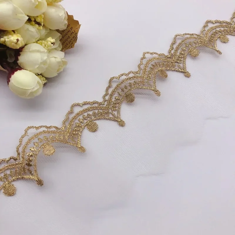 2 metri di larghezza 6.5cm ricamati in oro bianco ricamato in pizzo con bordi in tessuto cucito artigianale per matrimonio Dec accessori per