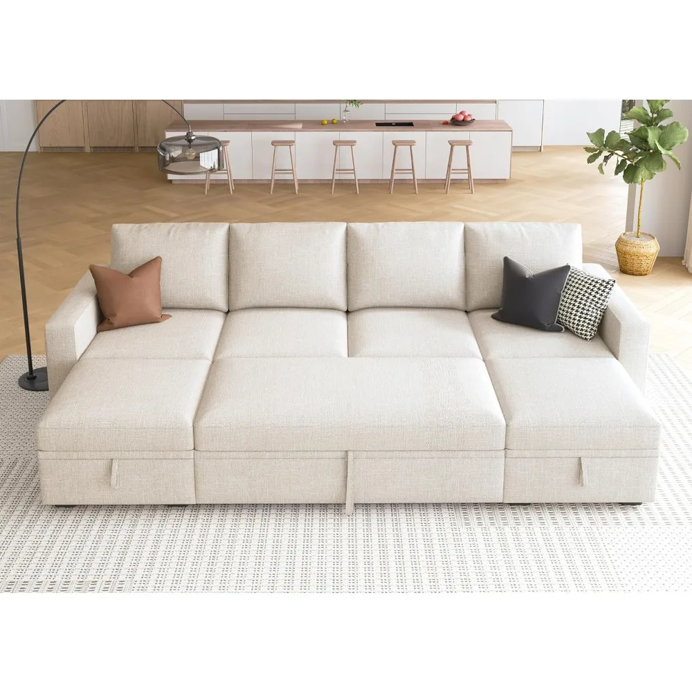 

Modular Sectional Sleeper Sofa Bed, Sectional Couch with U Shaped Modular Couch with Storage Ottoman for Living Room, Beige sofa