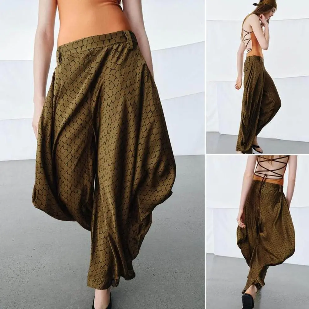 Trendy Spring and Summer Pants for Women Vintage Printed Loose Trousers Casual Lazy style Pleated Wide Leg Pants Going Out