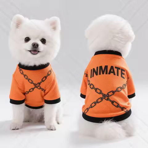 Pet Dog Summer Clothing Short-Sleeved T-Shirt Prison Style Same As Prison Uniform Unique And Funny Outfit Pet Funny Clothing