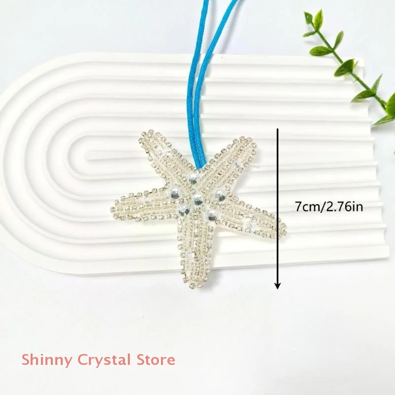 DIY 3D Rhinestones Starfish Shells Beaded Patch Decoration for Bag Keychain