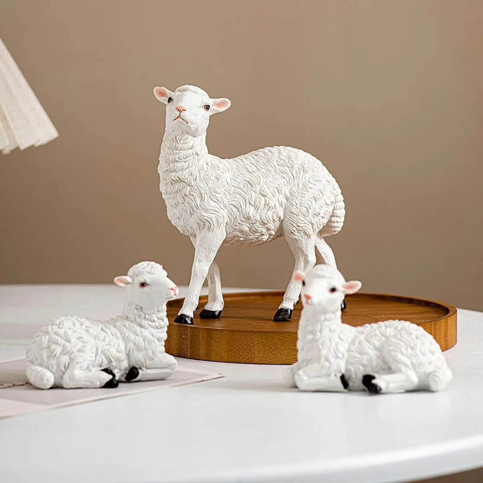 3 Pieces Mini Sheep Statue Resin Animal Figurine Decorative Artwork White Lamb Sculpture Desk Ornament for Patio Office Desk