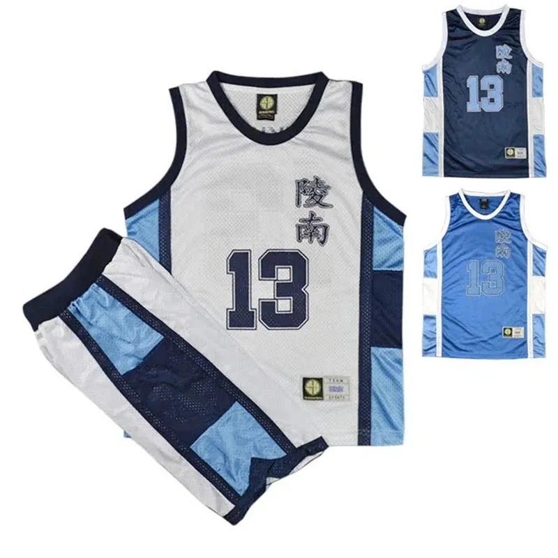 qq78Request7Anime Shohoku Ryonan White Blue Sports Uniform Jersey Shorts SetsHigh School Sendoh Akira Cosplay Basketball Team Co view 4