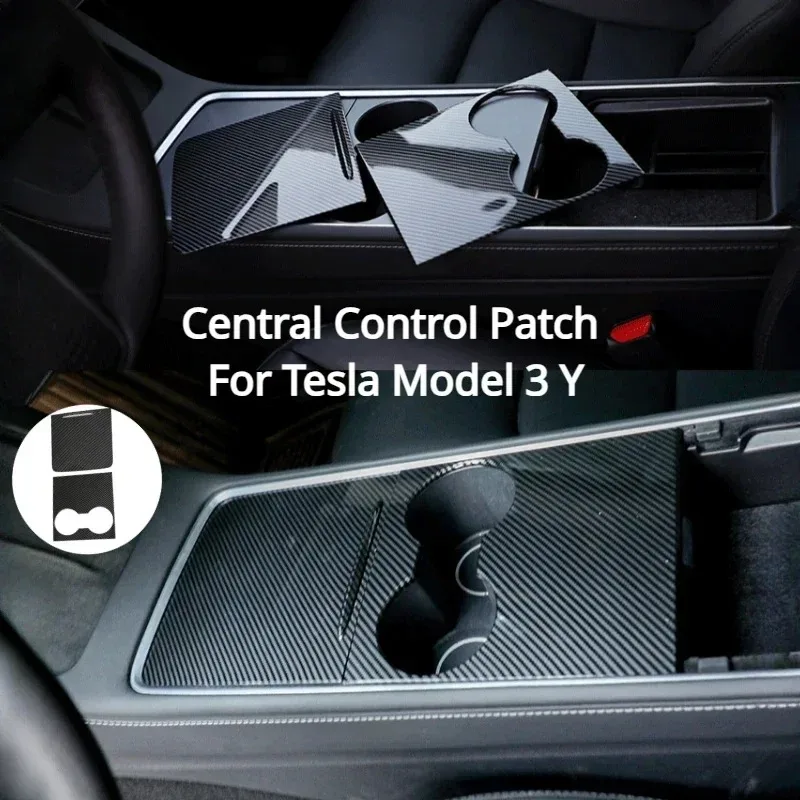 

For Tesla Model 3 Y Center Console Patch with Push Handle Center Console Panel ABS Cover Fit with Original Car Protective Decor