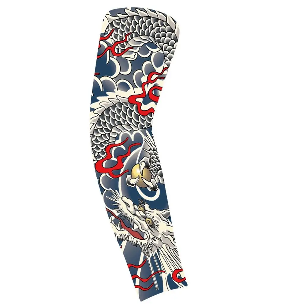 Flower Arm Pattern Flower Arm Tattoo Sleeve Breathable Elastic Sun Protection Cover Seamless Long-sleeved Men Sunscreen Sleeve