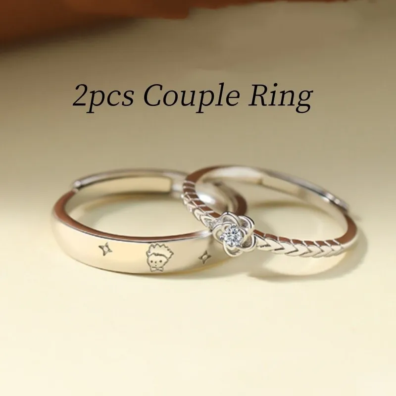 Silver Color Prince Rose Couple Rings for Women Men New Trendy Forever Love Engagement Lovers Ring Valentine\'s Day Jewelry Gifts