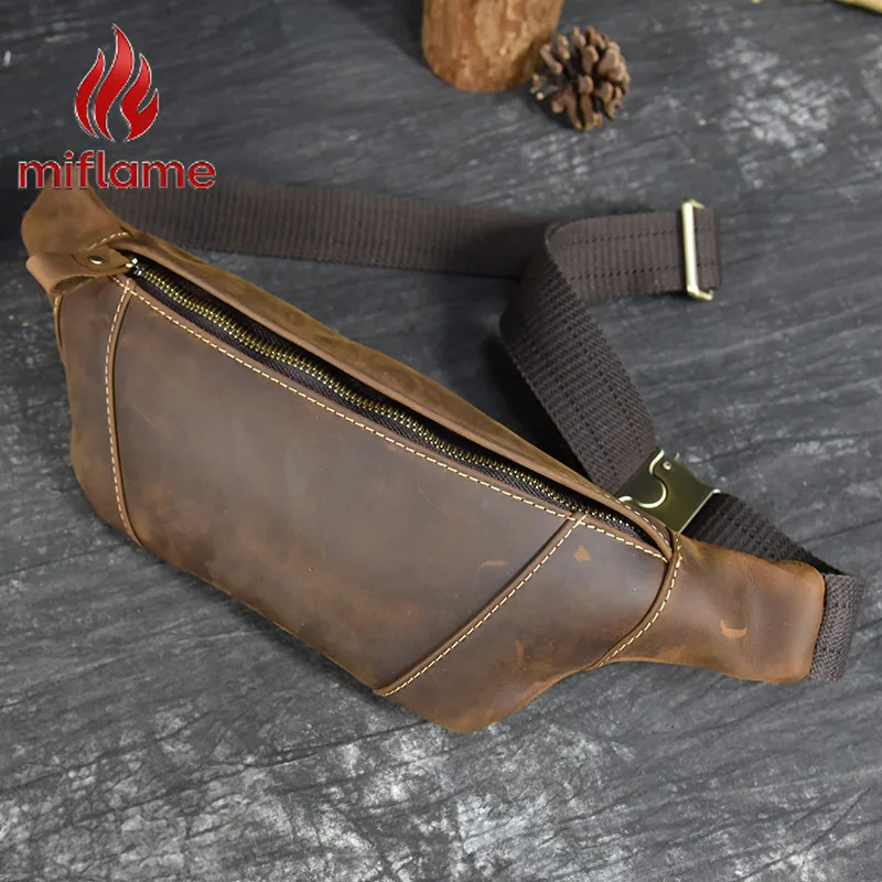 

Men's Crazy Horse Leather Waist Bag Fanny Pack Crossbody Sling Bag with Phone Pocket for Outdoor Sports Travel