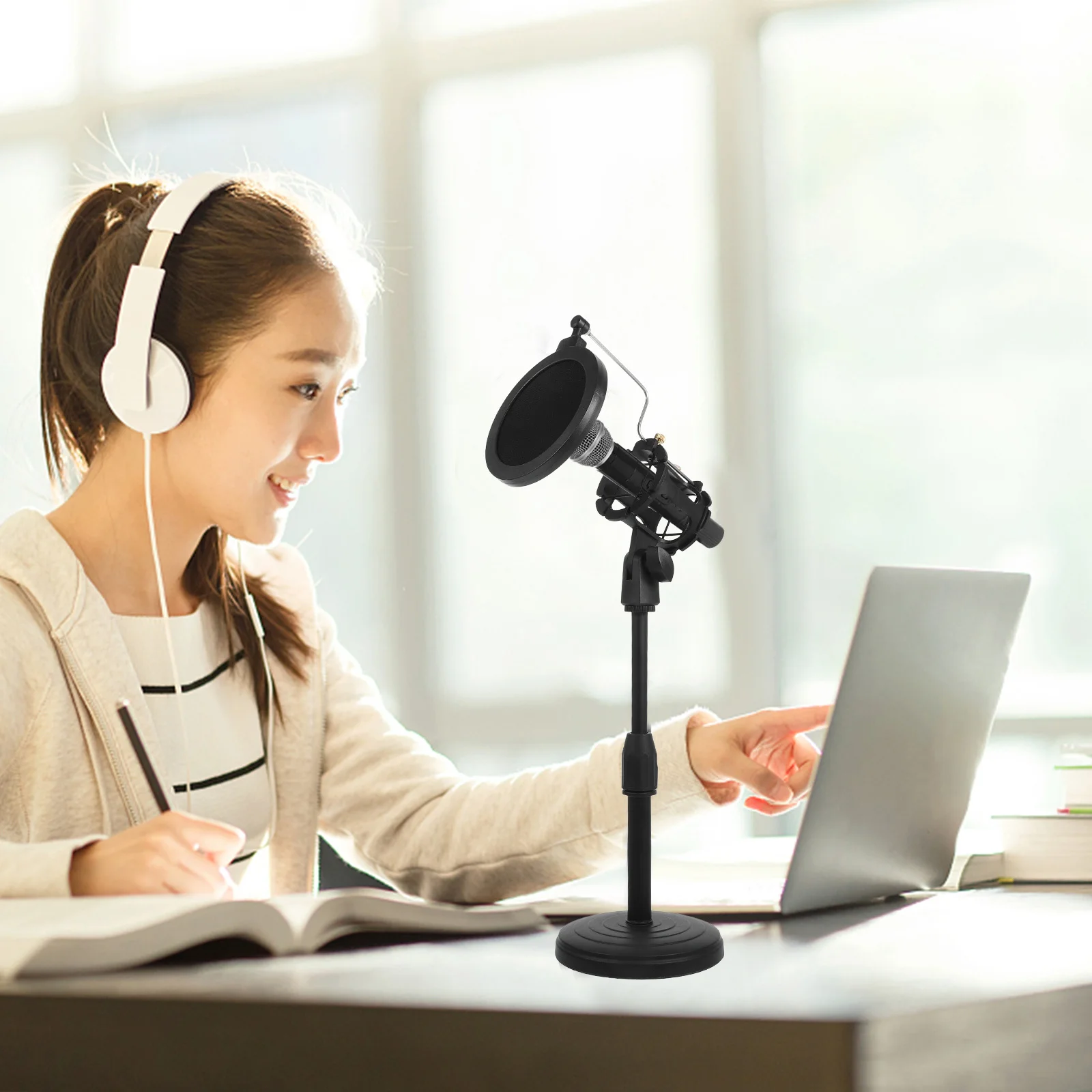 1pc Adjustable Desktop Microphone Stand Black Mic Holder For Live Streaming Recording Studio Mic Mount Support Bracket