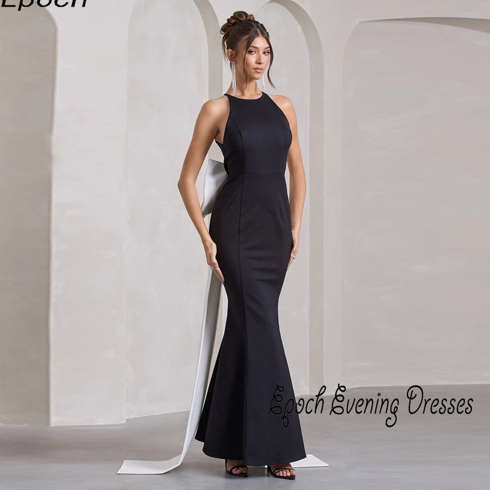 Vestido de noite epóxi فسات chter ة Elegante vestido de baile de coquetel de sereia vestido maxi preto aberto nas costas com laço branco grande