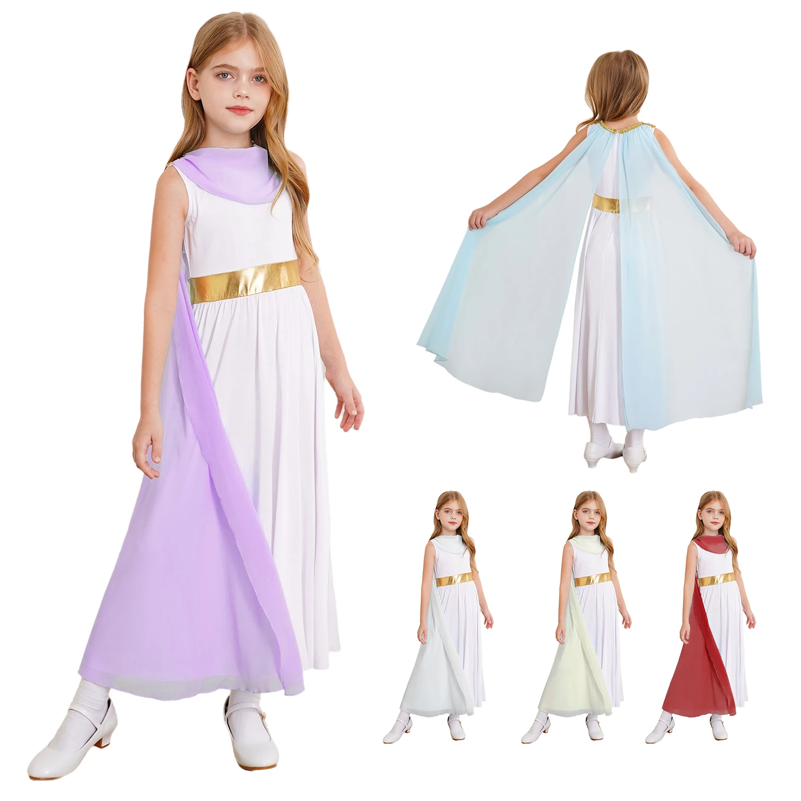 6-16 Years Liturgical Praise Dance Dress Halloween Toga Ancient Greek Deity Queen Cosplay Costume Roman Princess Dress Robe Gown