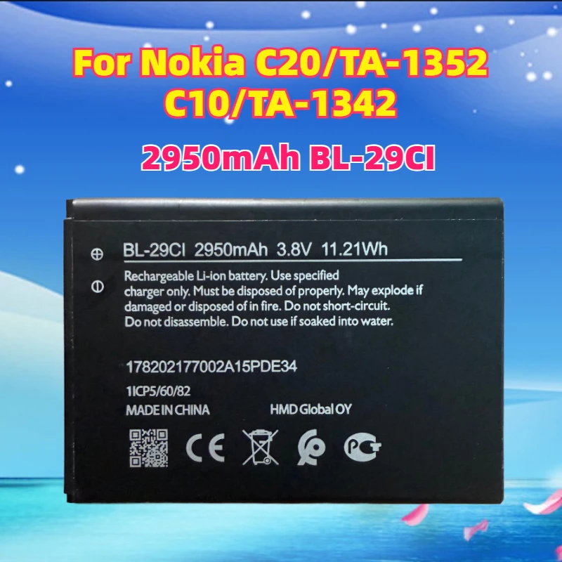 

New 2950mAh BL-29CI Battery for Nokia C20/TA-1352 C10/TA-1342 High Quality Batteries