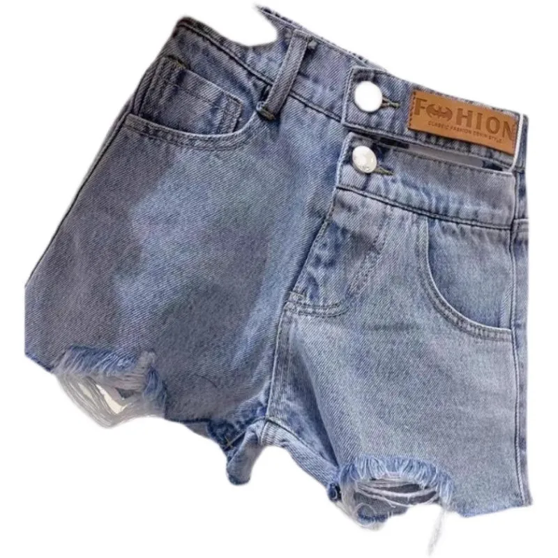 Girls\' Denim Shorts Summer Thin Children\'s Ripped Outer Hot Pants Three-quarter Soft Pants Kids Shorts