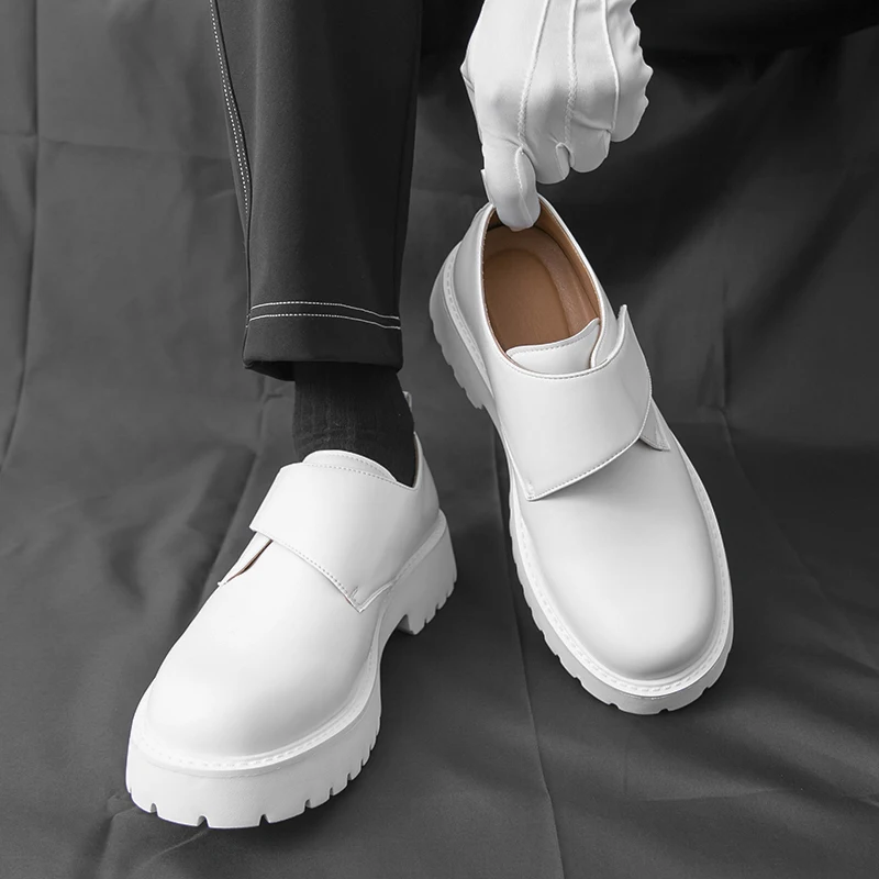 

Luxurious Men Classic Loafers Black White Men Casual Thick-soled Anti-slip Business Elegant Leather Shoes Gentleman Social Shoes
