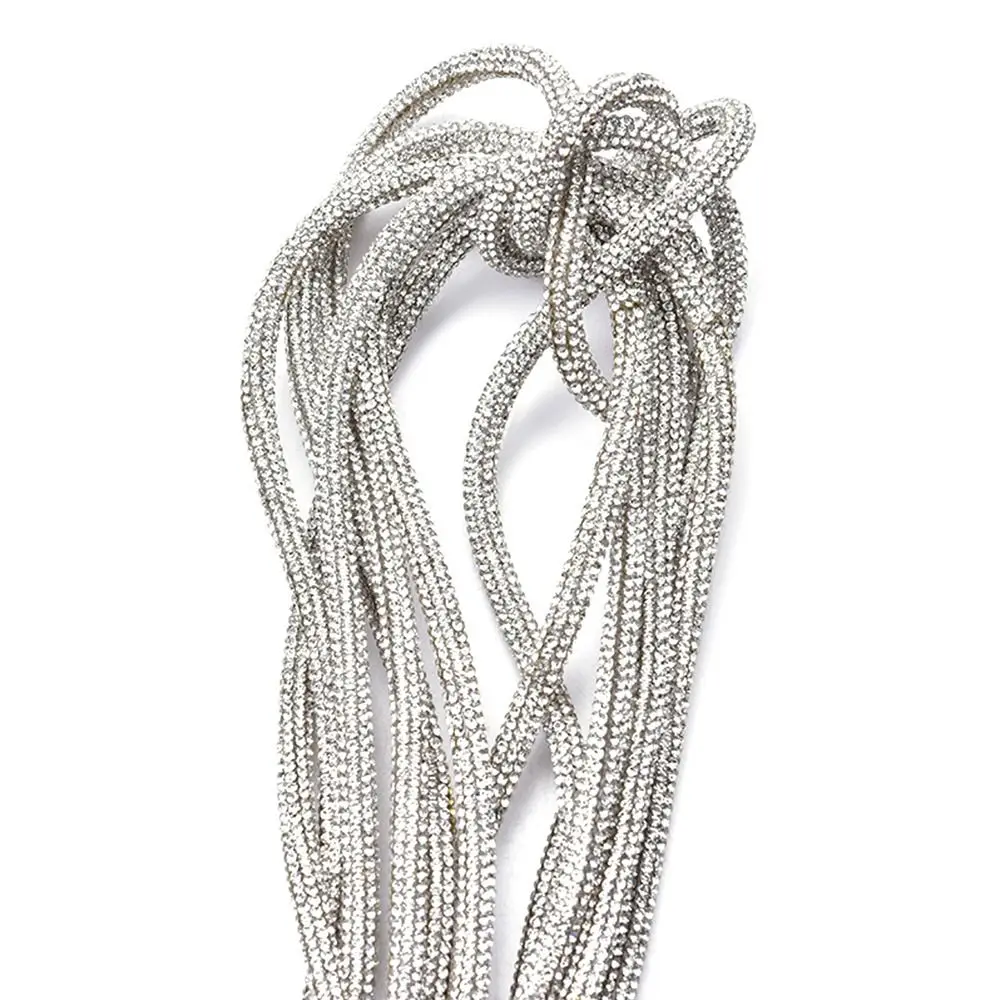 Glass Crystal Cord Rhinestone Rope Applique Colorful Tube Trim Strass Bridal Dress Clothes Hairpin Shoes Bags DIY Round